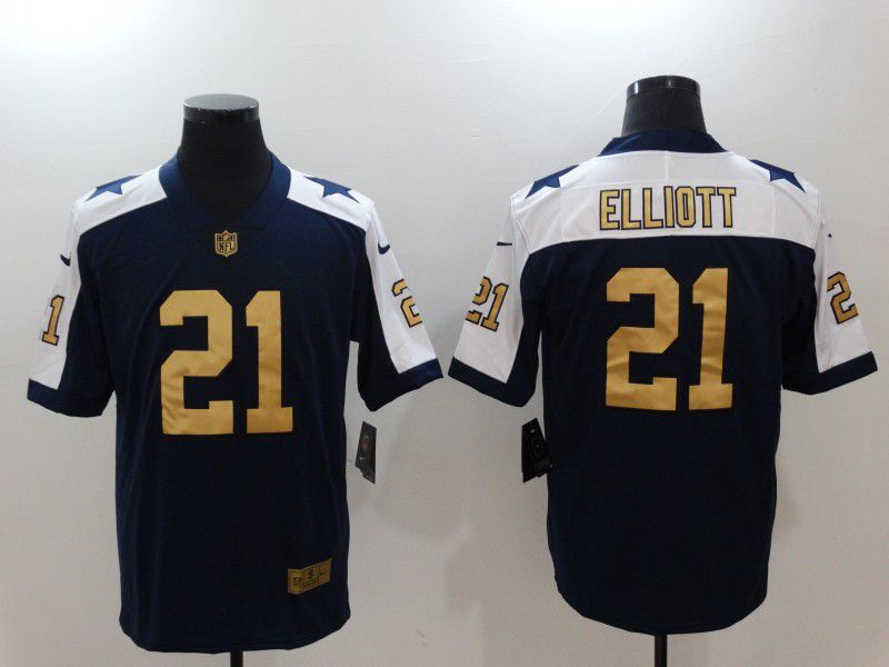 Men Dallas Cowboys 21 Ezekiel Elliott Blue Gold Letter Nike Vapor Untouchable Limited NFL Jerseys